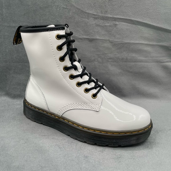 Dr. Martens Unisex Zavala White Patent‎ Leather Combat Boots Women’s US 7 - Picture 1 of 12